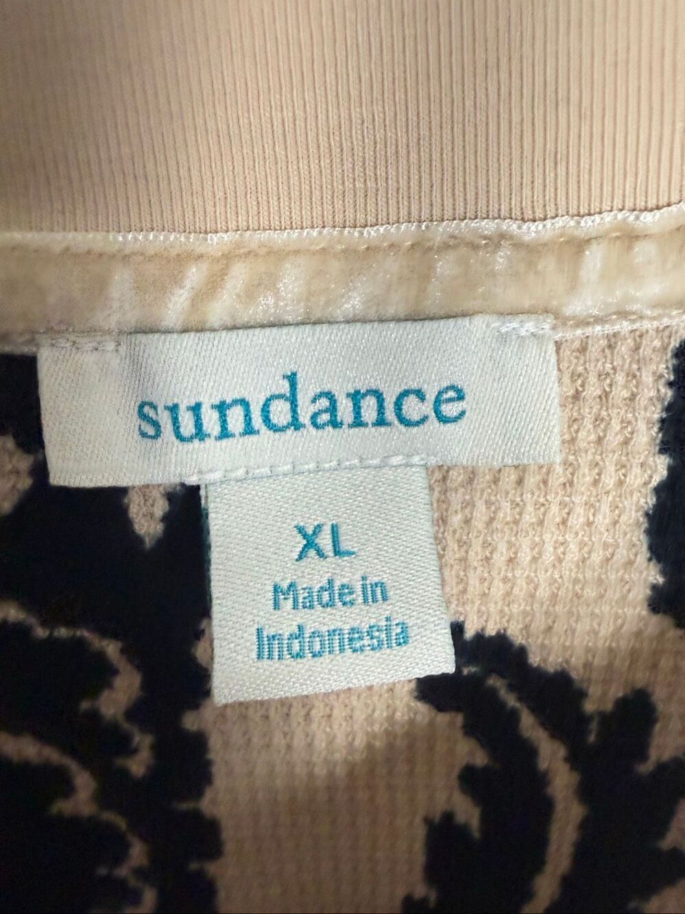Sundance Floral Thermal Knit Top Velvet Button Cuff Boho Cottagecore Beige XL - Picture 2 of 4